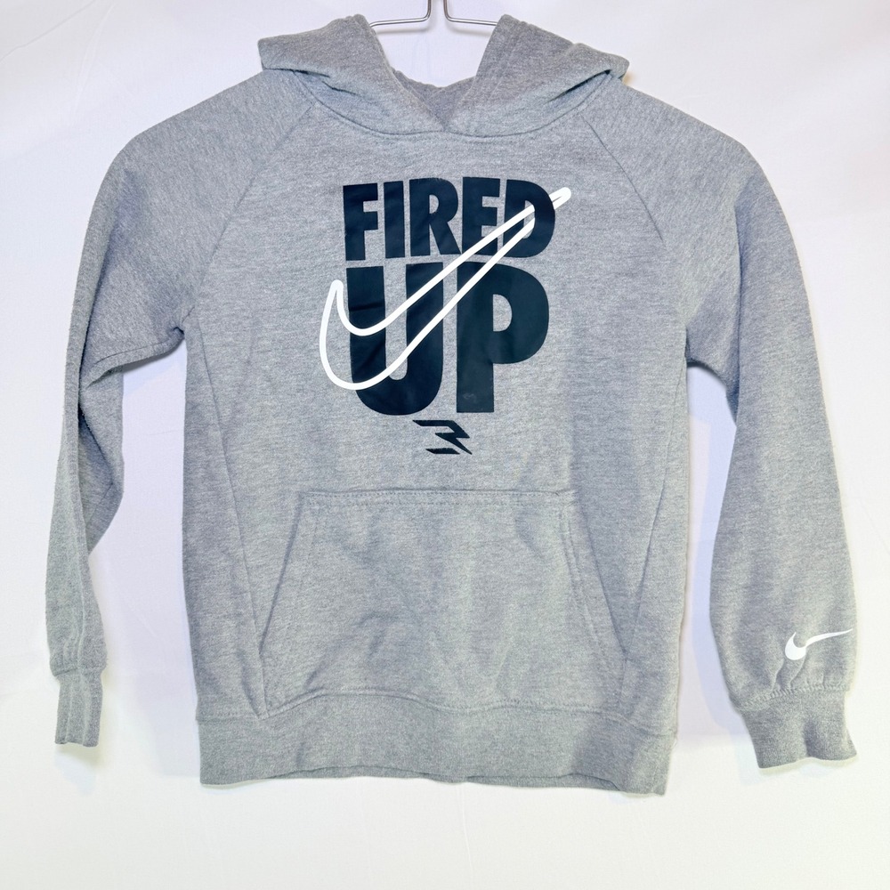 Nike 3 Brand Russell Wilson Boys Fired‎ Up Hoodie Heather Grey Size 6 M 5-6 Yrs